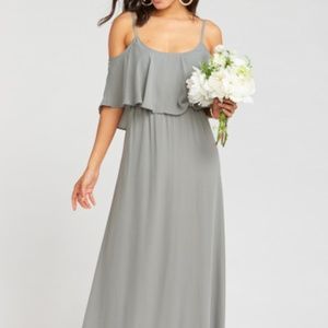 CAITLIN RUFFLE MAXI DRESS ~ SOFT CHARCOAL CRISP